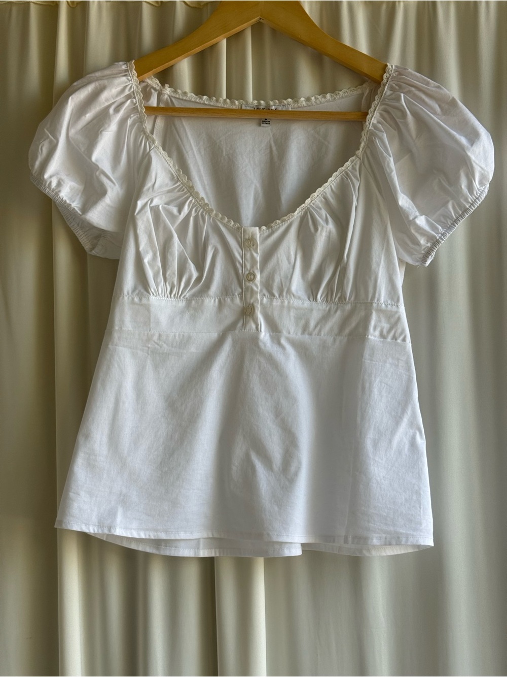Love Tree White Milkmaid Puff Sleeve Top S